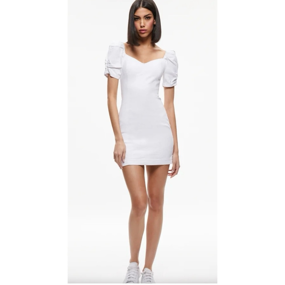 Alice + Olivia White Puff-Sleeve Mini Dress
